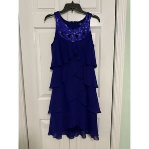 Slny Navy Blue Embellished Tiered Sleeveless Party Dress Sz 12 Bling Zip Back